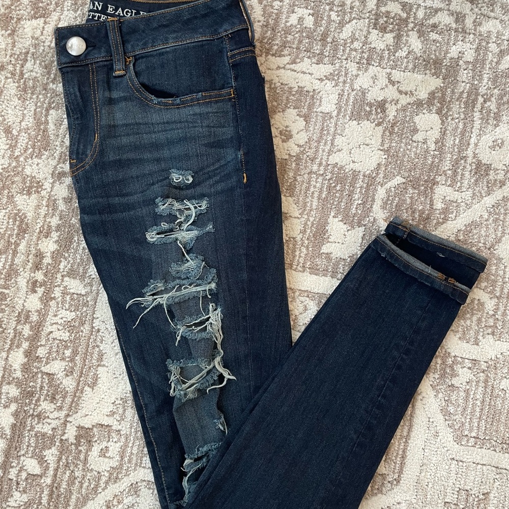 American Eagle Outfitters Women's Distressed Dark Wash Jeans